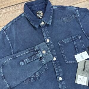 Prps Mens Navy Blue Garment Dyed Sashiko Embroidered Denim Shirt Size Medium NWT
